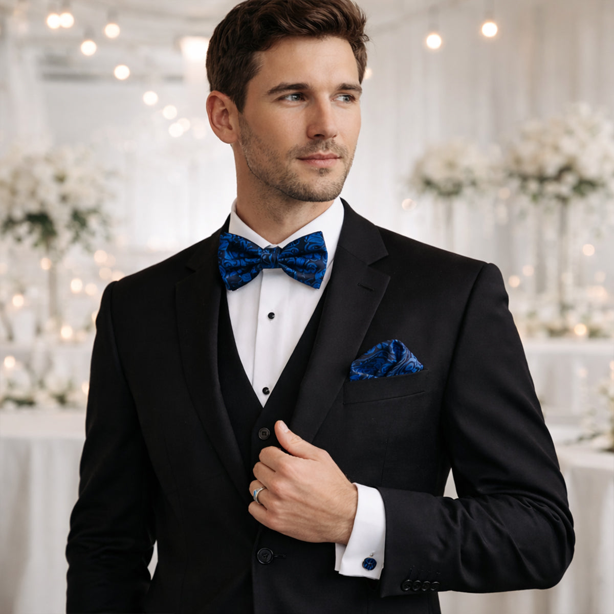 The Ashbury Men’s Bow Tie with Pocket Square & Cufflinks Set – Royal Blue