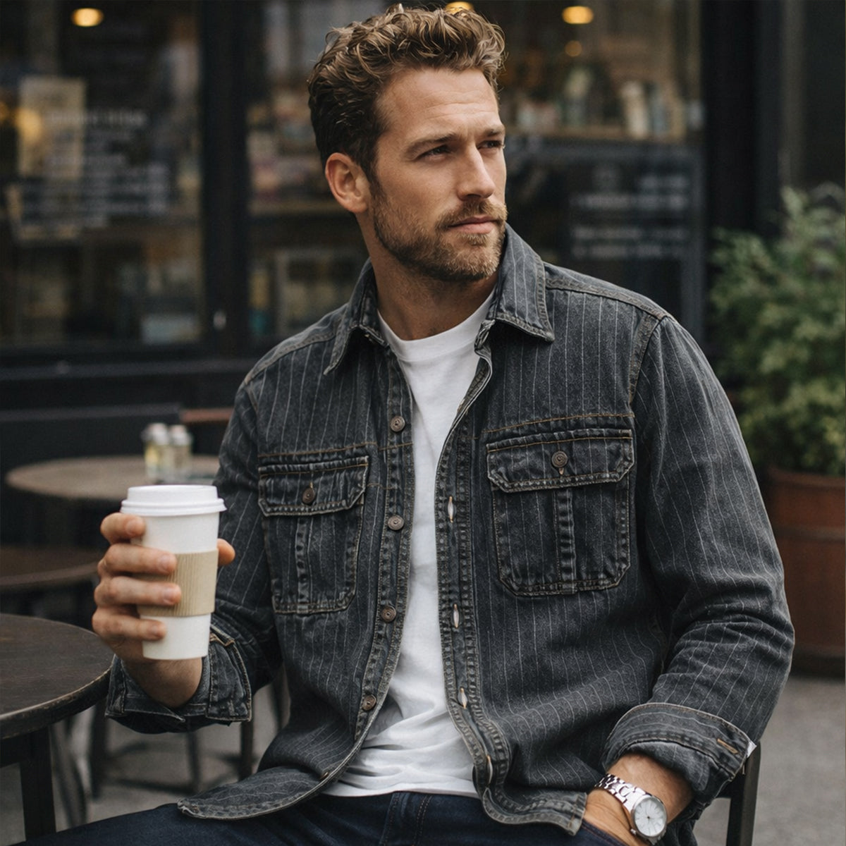 The Ridgecrest Hill Men’s Vintage Striped Denim Shirt Jacket