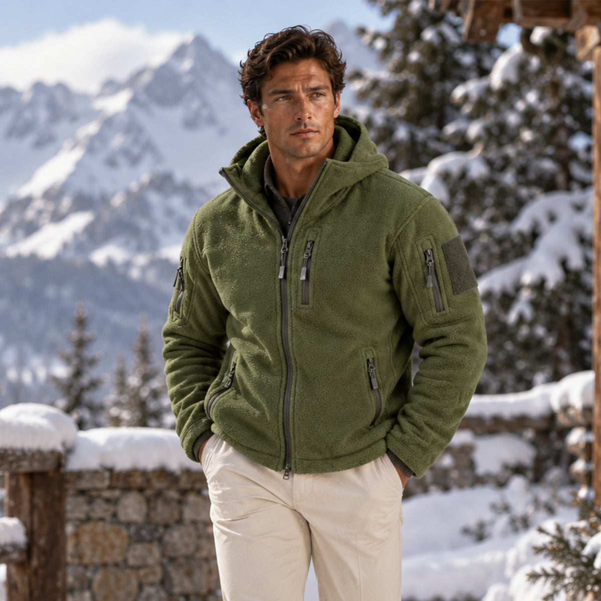 Men's Fleece Jacket Navy Hooded Tactical