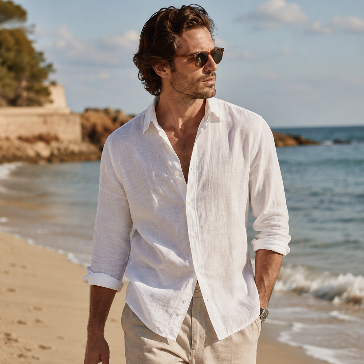 The Silverlake Men’s Cotton Linen Button Up Beach Shirt