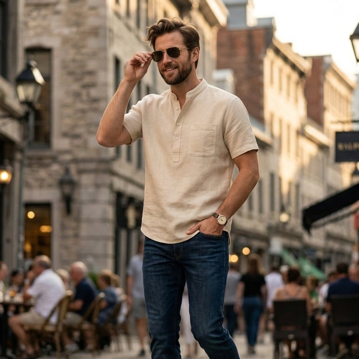 The Brookland Park Men’s Lightweight  Cotton Linen Henley T Shirt