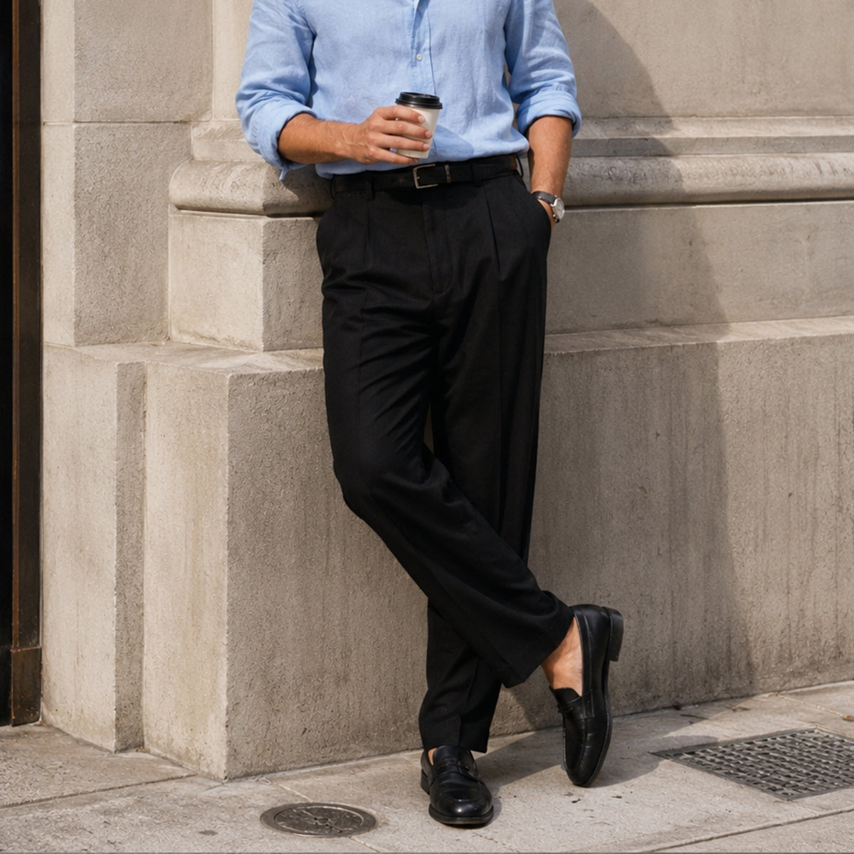 The Ridgebury Men’s Black Pleated Wide Leg Dress Pants