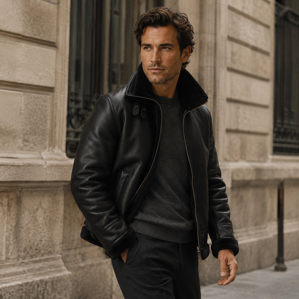 The Fairview Men’s Retro Faux Leather Jacket with Shearling Lining