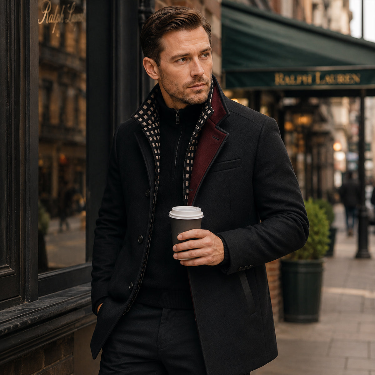 The Blenheim Men's Smart Casual Wool Trench Coat with Stand Collar