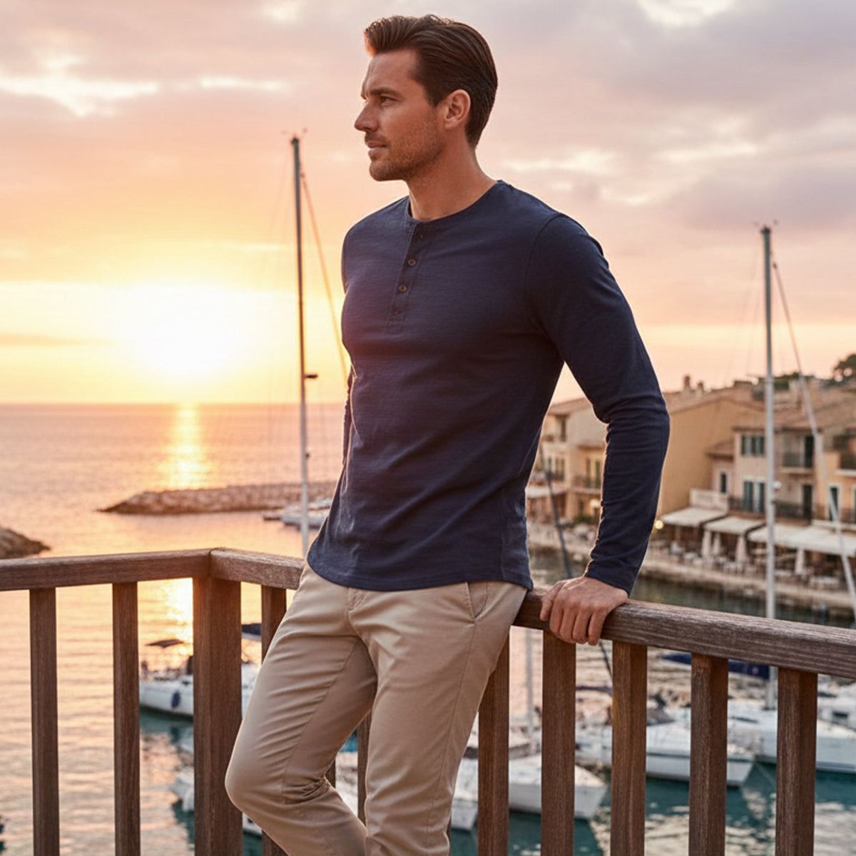 The Vienna Men’s Slim Fit Casual Henley T Shirt