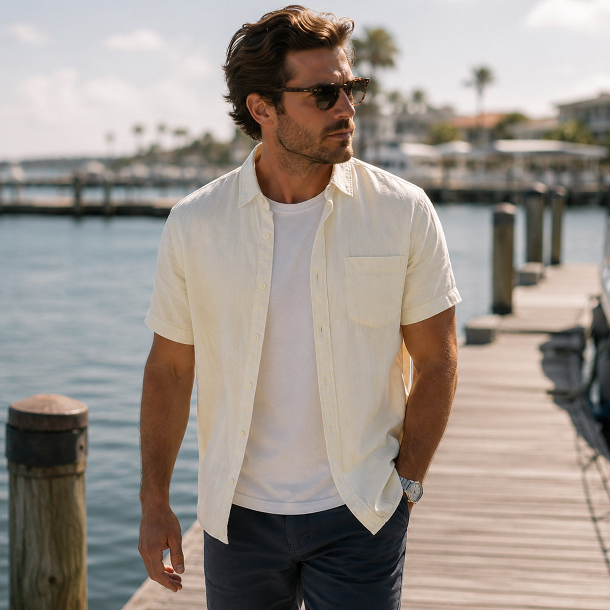The Willow Lake Men’s Linen Slim Fit Breathable Shirt