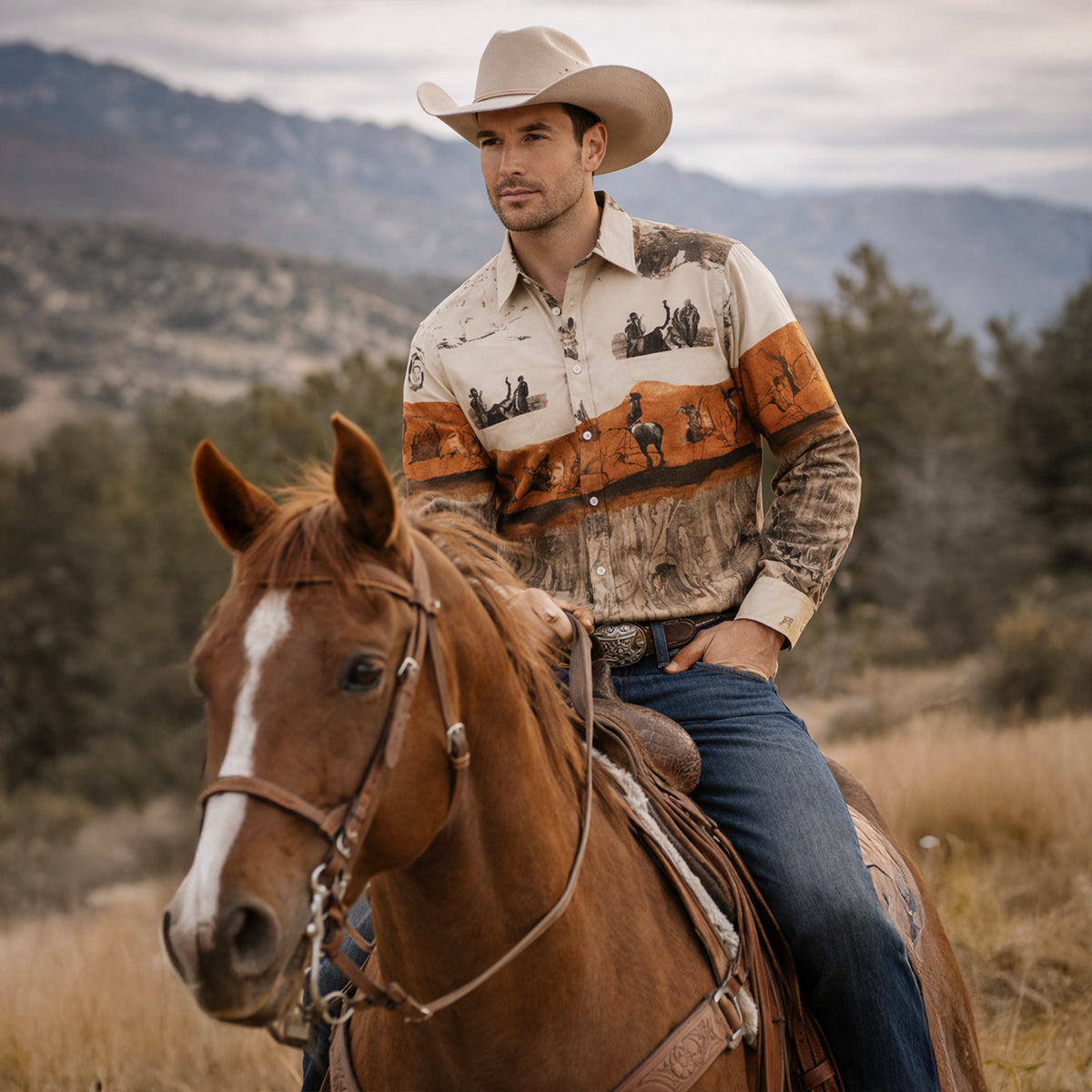 The Linfield Men’s Two Tone Patchwork Western Trendy Denim Shirt