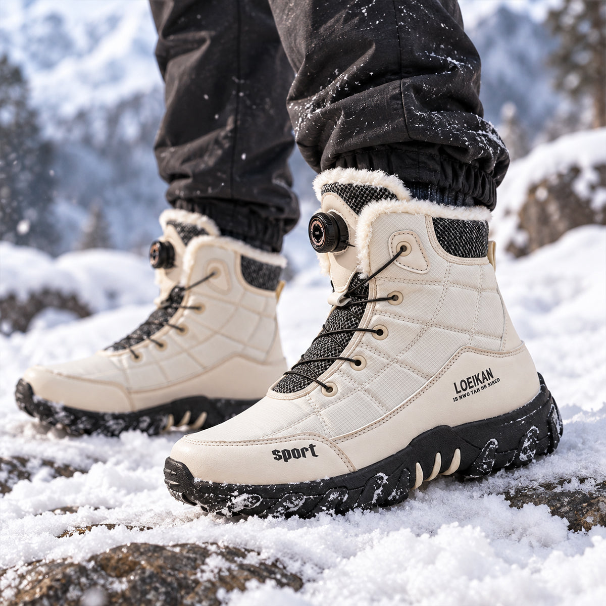 The Tivoli Men’s Warm Fur Lined Waterproof Lace Up Anti Slip Snow Boots