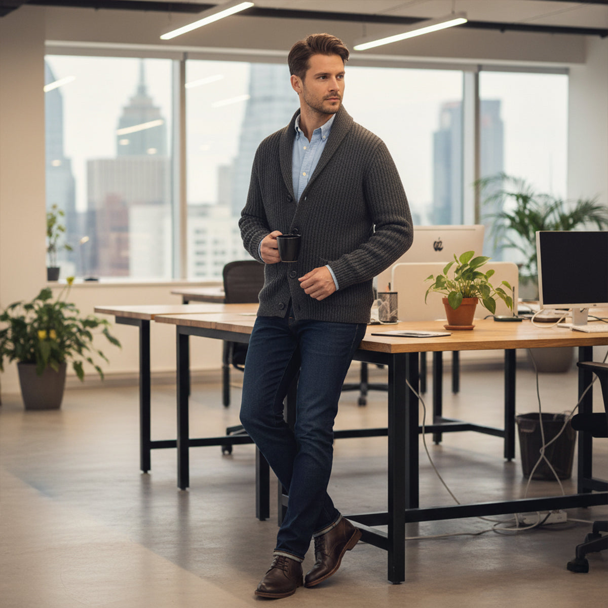 The Venezia Men’s Shawl Collar Chunky Knit Cardigan