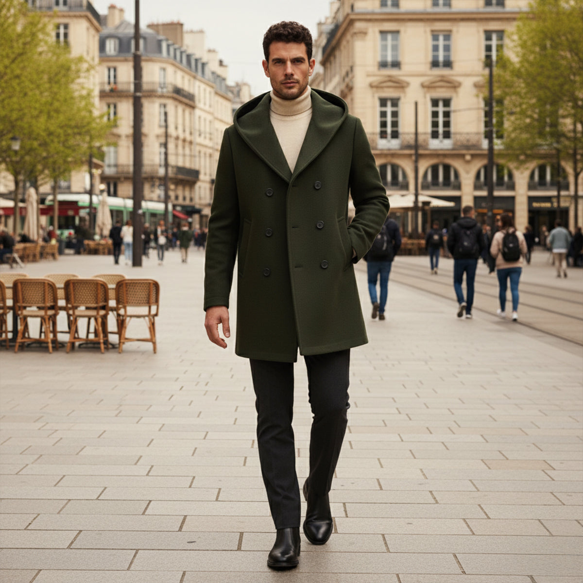 The Bonassola Men’s Double Breasted Hooded Trench Coat