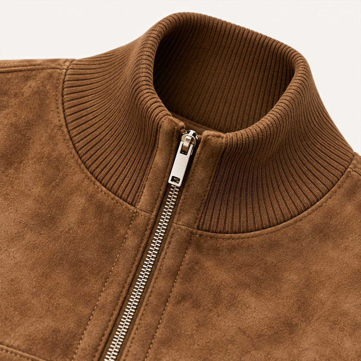 Women's Cropped Suede Bomber Jacket — Brown