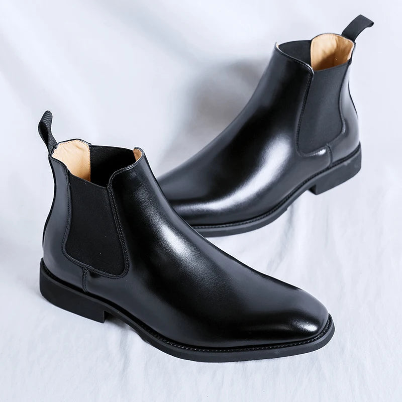 The Camarillo Men's Pointed Toe Leather Chelsea Dress Boots