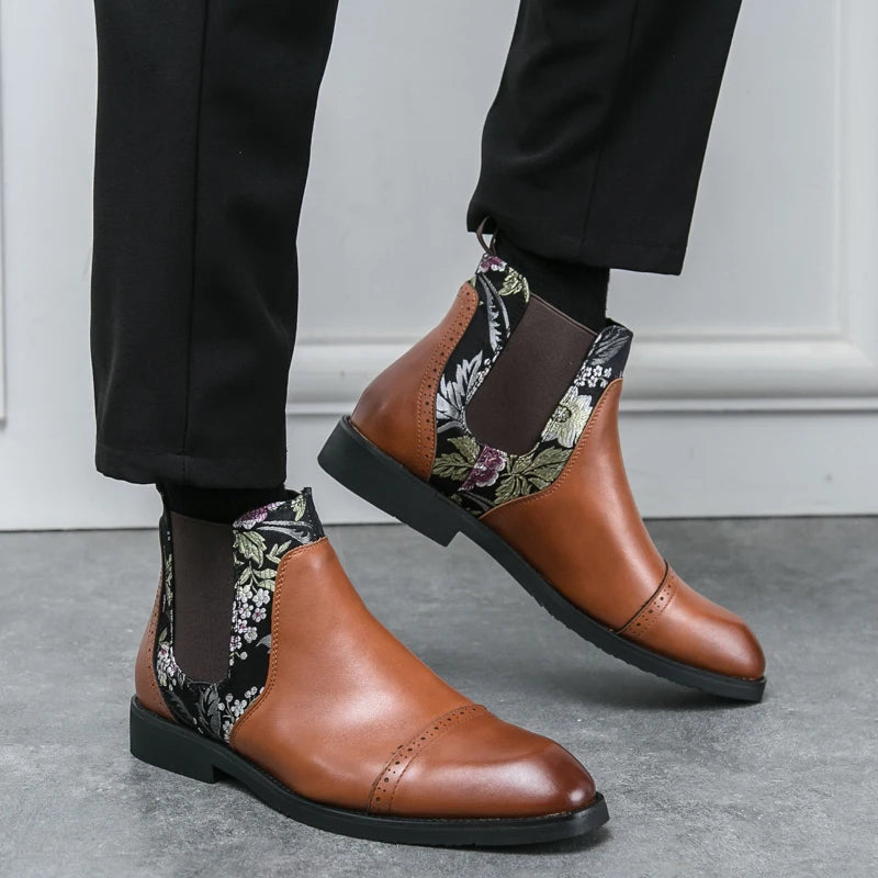 The Point Loma Men's Elastic Sides Embroidered Chelsea Boots