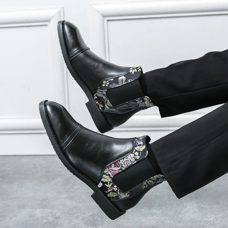 The Point Loma Men's Elastic Sides Embroidered Chelsea Boots
