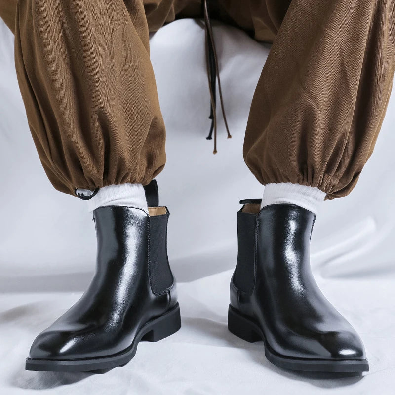 The Camarillo Men's Pointed Toe Leather Chelsea Dress Boots