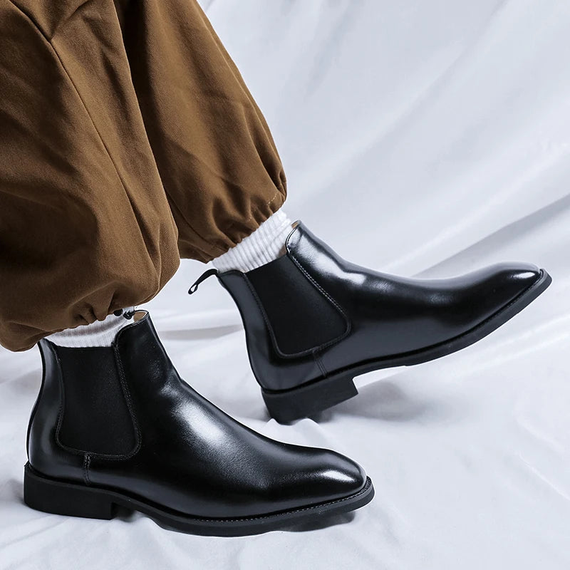 The Camarillo Men's Pointed Toe Leather Chelsea Dress Boots
