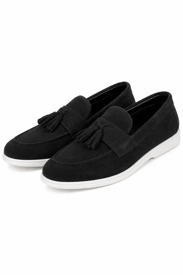 The Prescott Men's Suede Tassel Slip On Loafers - Black