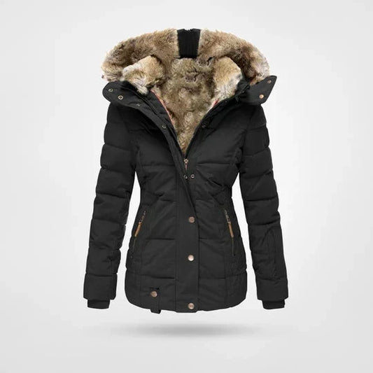 Women's Faux Fur Hooded Winter Jacket – Warm Quilted Puffer Coat