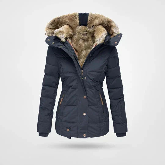 Women's Faux Fur Hooded Winter Jacket – Warm Quilted Puffer Coat