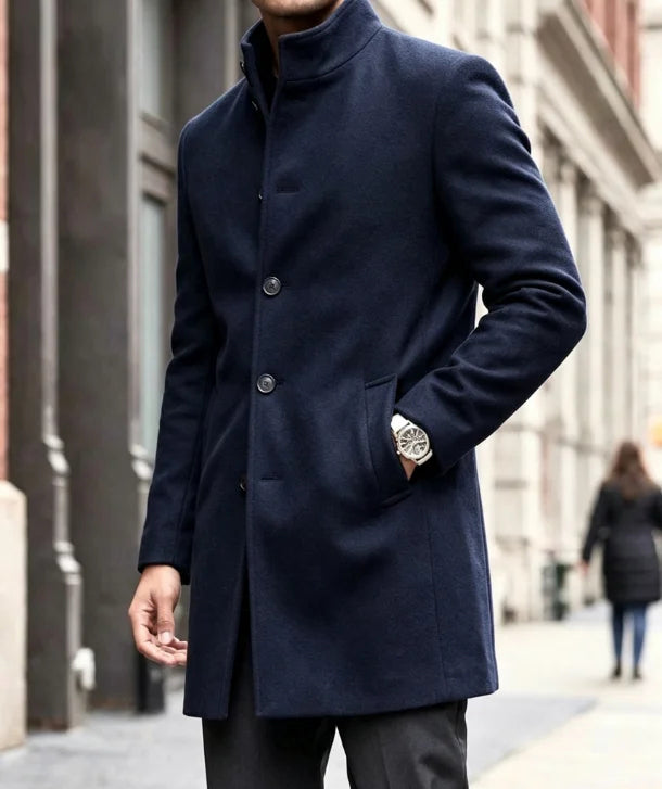 The Monarch Men’s Single Breasted Stand Collar Overcoat