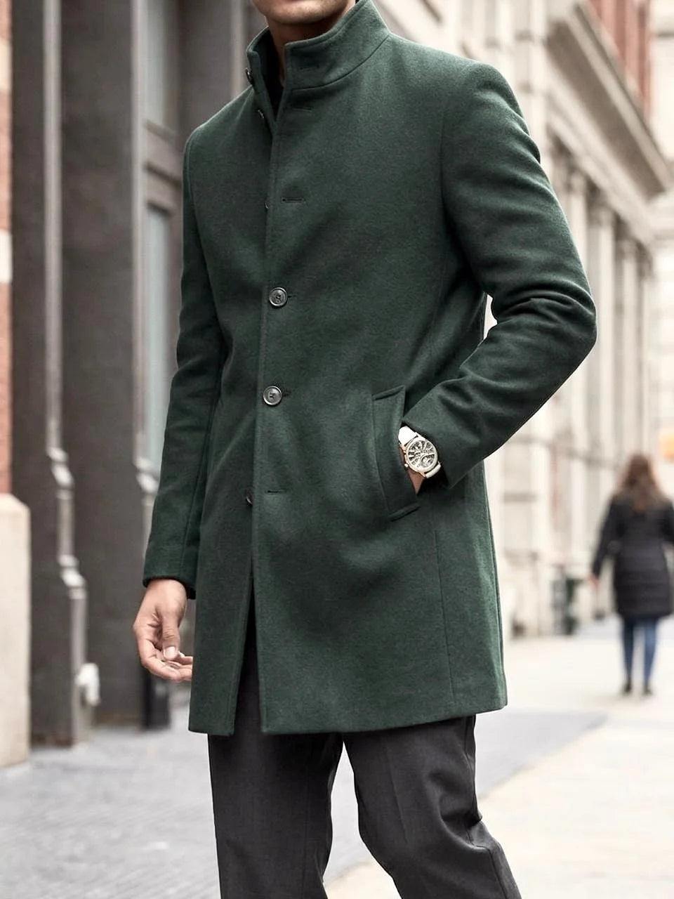 The Monarch Men’s Single Breasted Stand Collar Overcoat