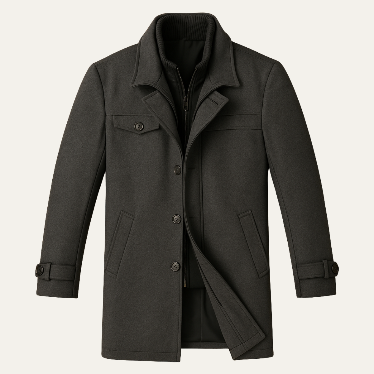 The Windermere Men’s Smart Wool Blend Jacket with Zipper and Button Closure