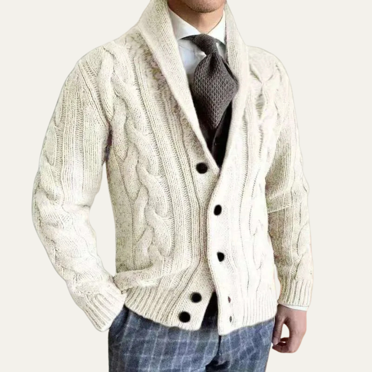The Rome Men’s Casual Button Up Cable Knit Shawl Collar Cardigan