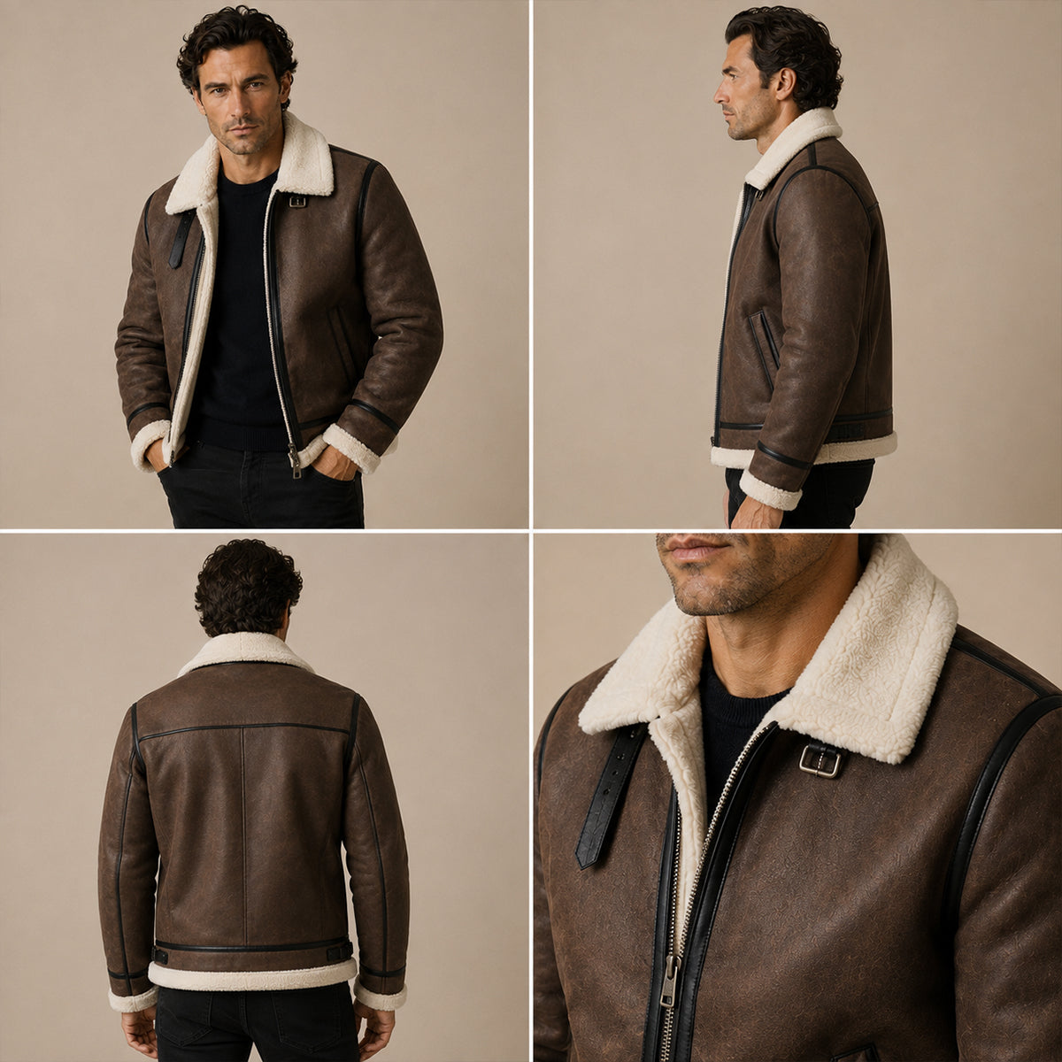 The Fairview Men’s Retro Faux Leather Jacket with Shearling Lining