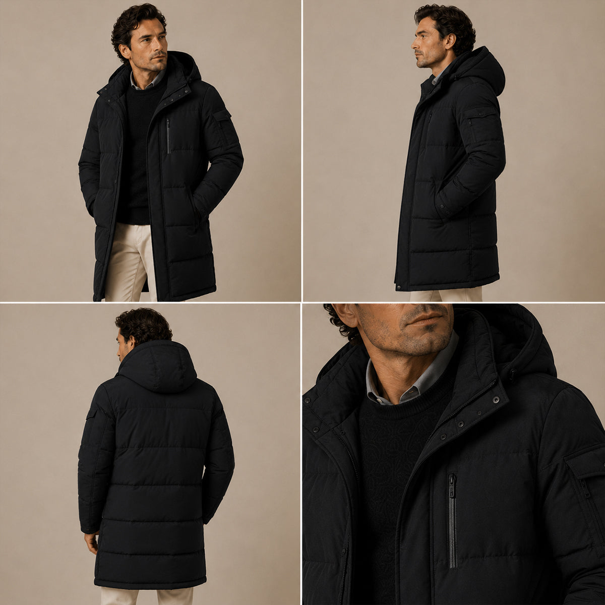 The Woking Men’s Thermal Longline Black Puffer Coat with Hood