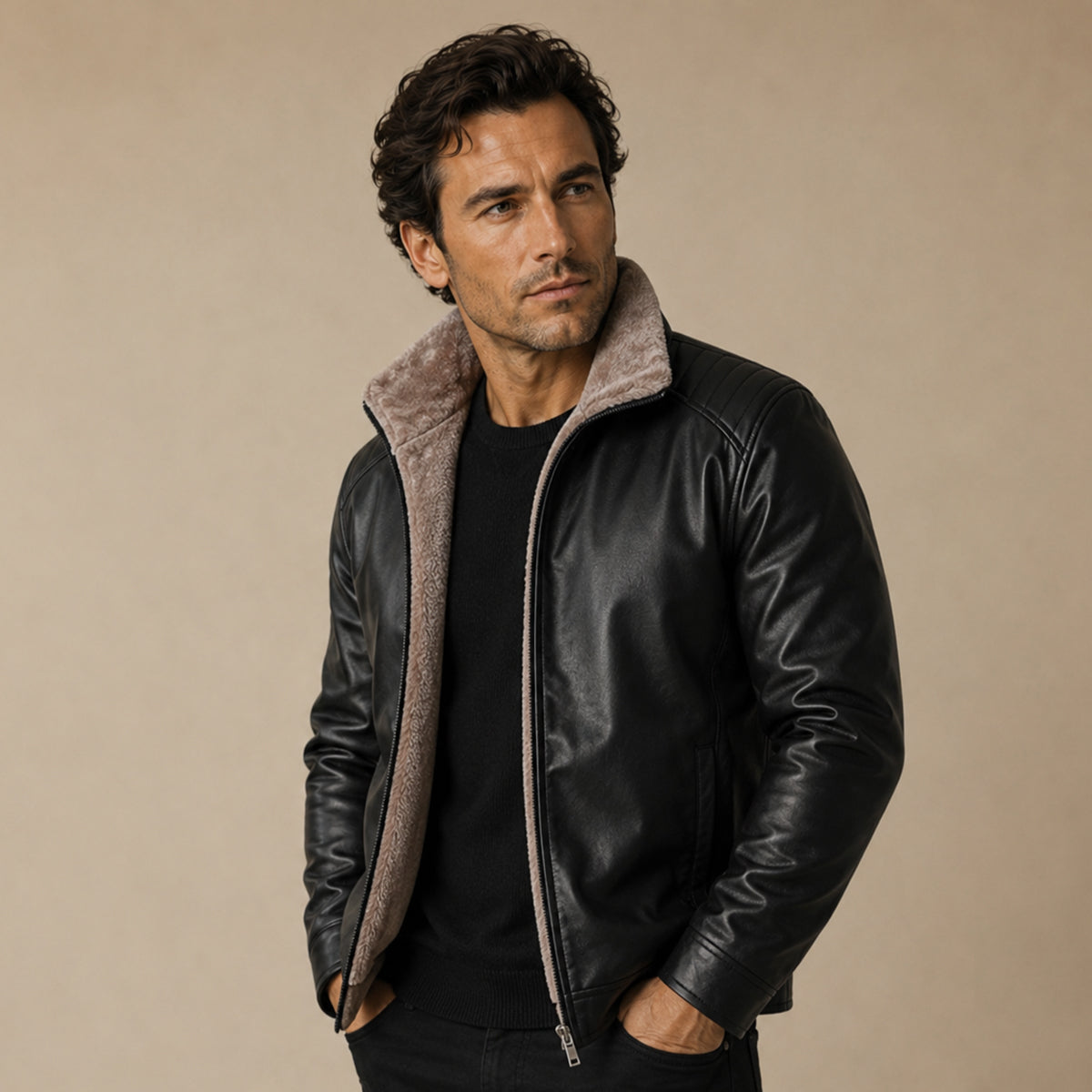 The Pantelleria Men’s Winter Fleece Lined Leather Jacket