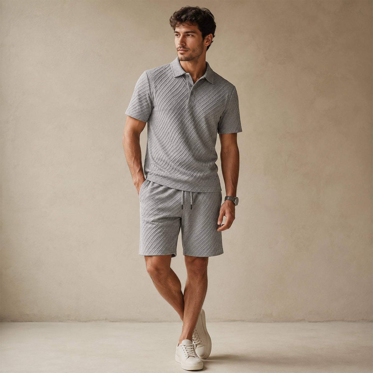 The Surrey Men’s Summer Jacquard Polo & Shorts Set | Lightweight Beach Outfit