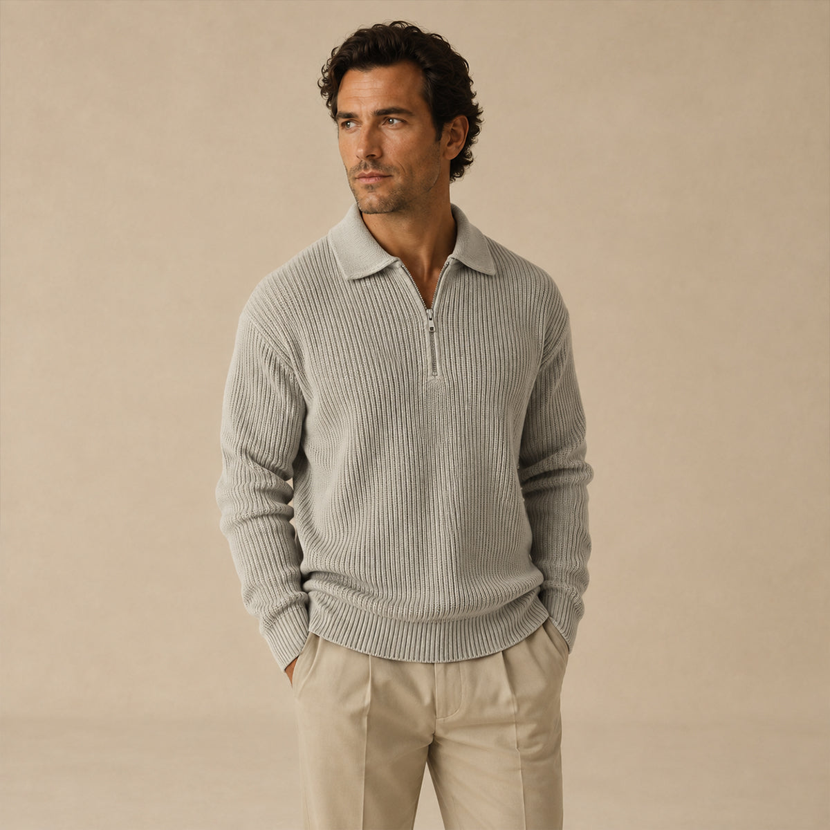 The Siena Men's Half Zip Knit Ribbed Sweater
