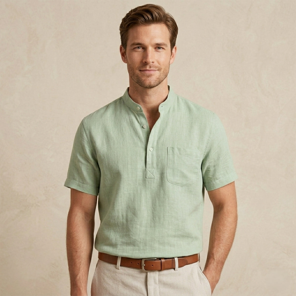 The Willowmeadow Men’s Breathable Cotton Linen Henley T Shirt