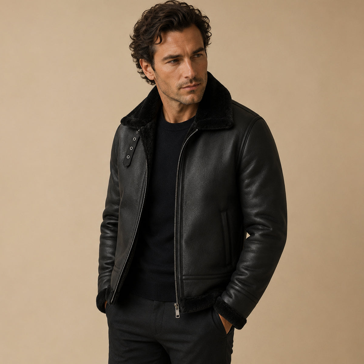 The Fairview Men’s Retro Faux Leather Jacket with Shearling Lining