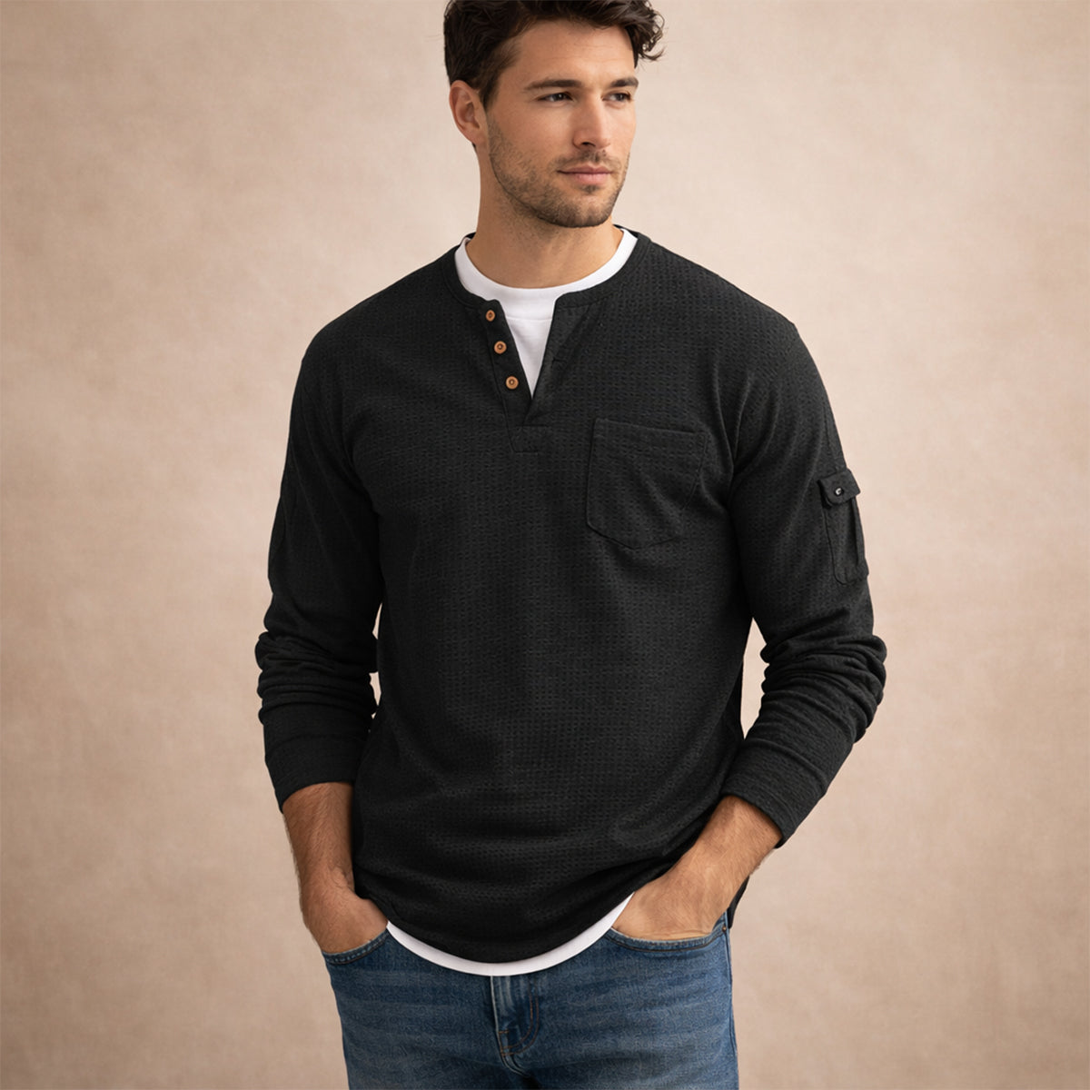 The Cedarbrook Creek Men’s Waffle Henley Buttop Up Causal T Shirt