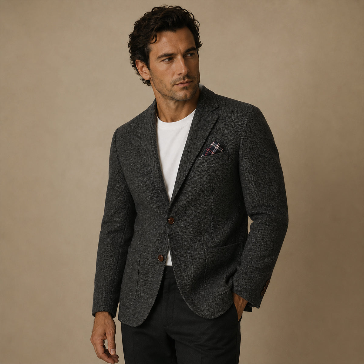 The Domaso Men’s Business Herringbone Single Breasted Wool Tweed Blazer