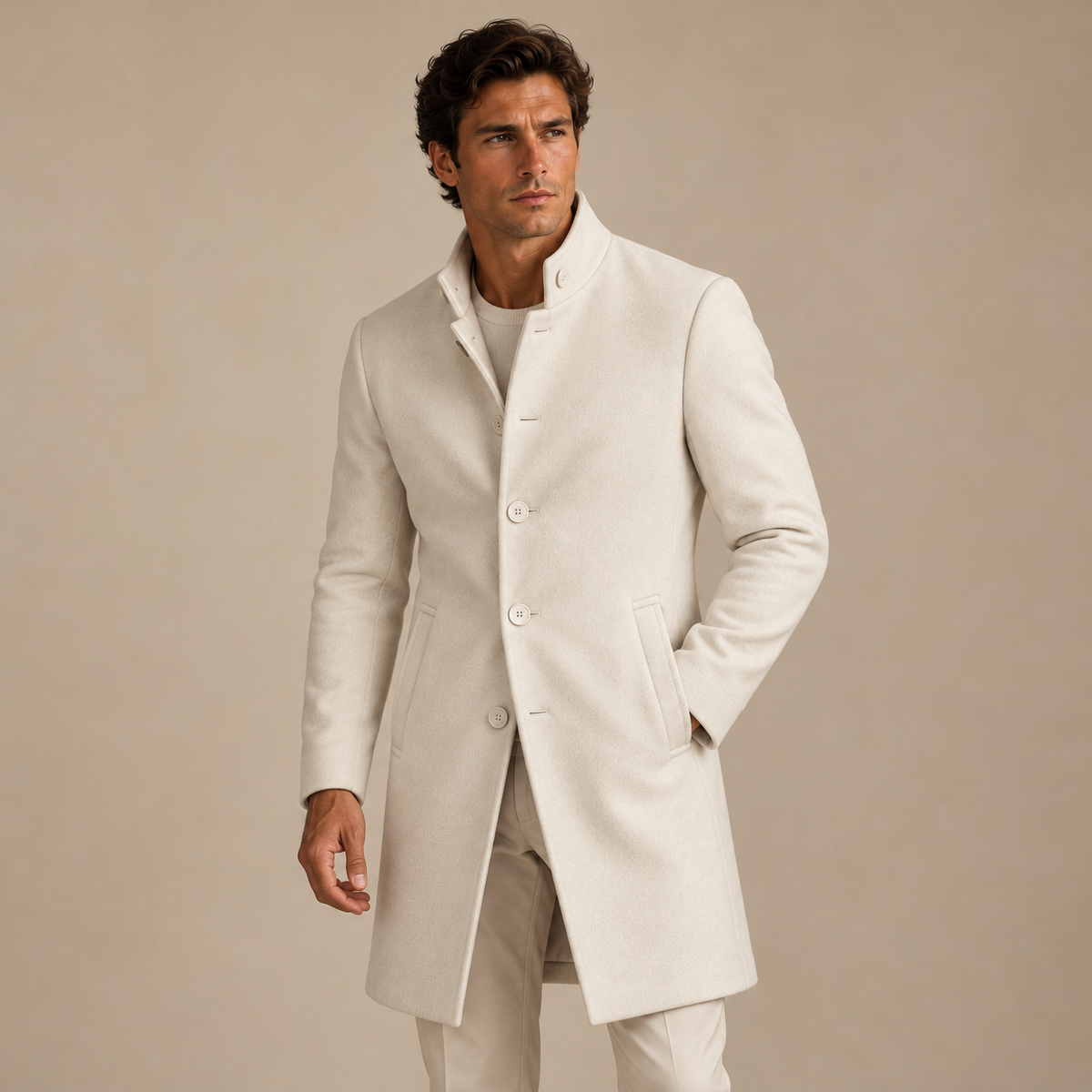 The Monarch Men’s Single Breasted Stand Collar Overcoat