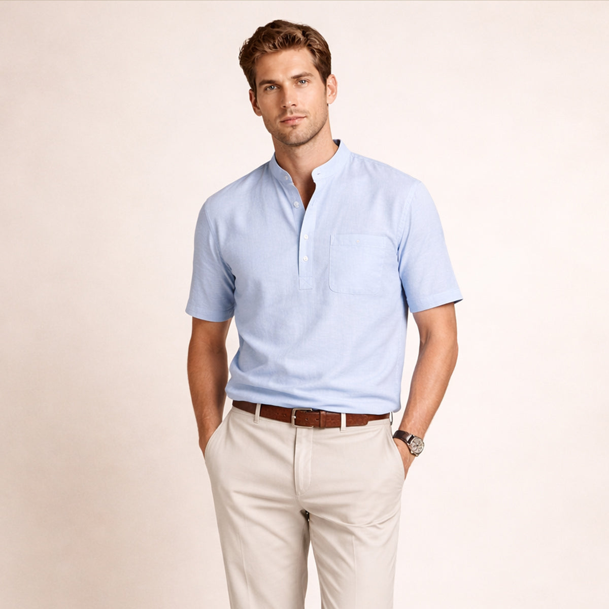The Brookland Park Men’s Lightweight  Cotton Linen Henley T Shirt