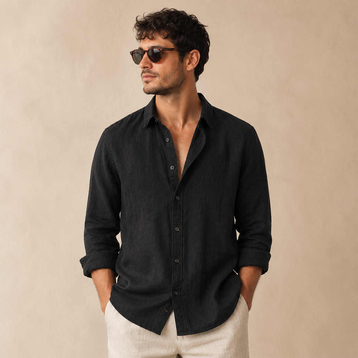 The Silverlake Men’s Cotton Linen Button Up Beach Shirt