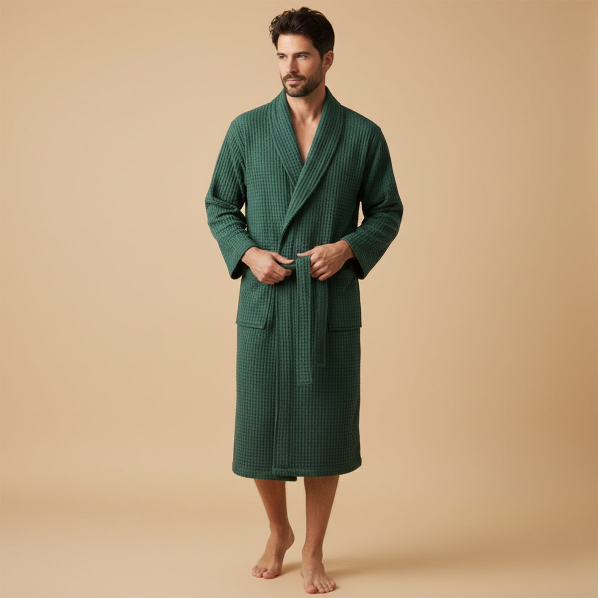 The Eastbourne Men's Cotton Waffle Lightweight Spa Bathrobe with Belt