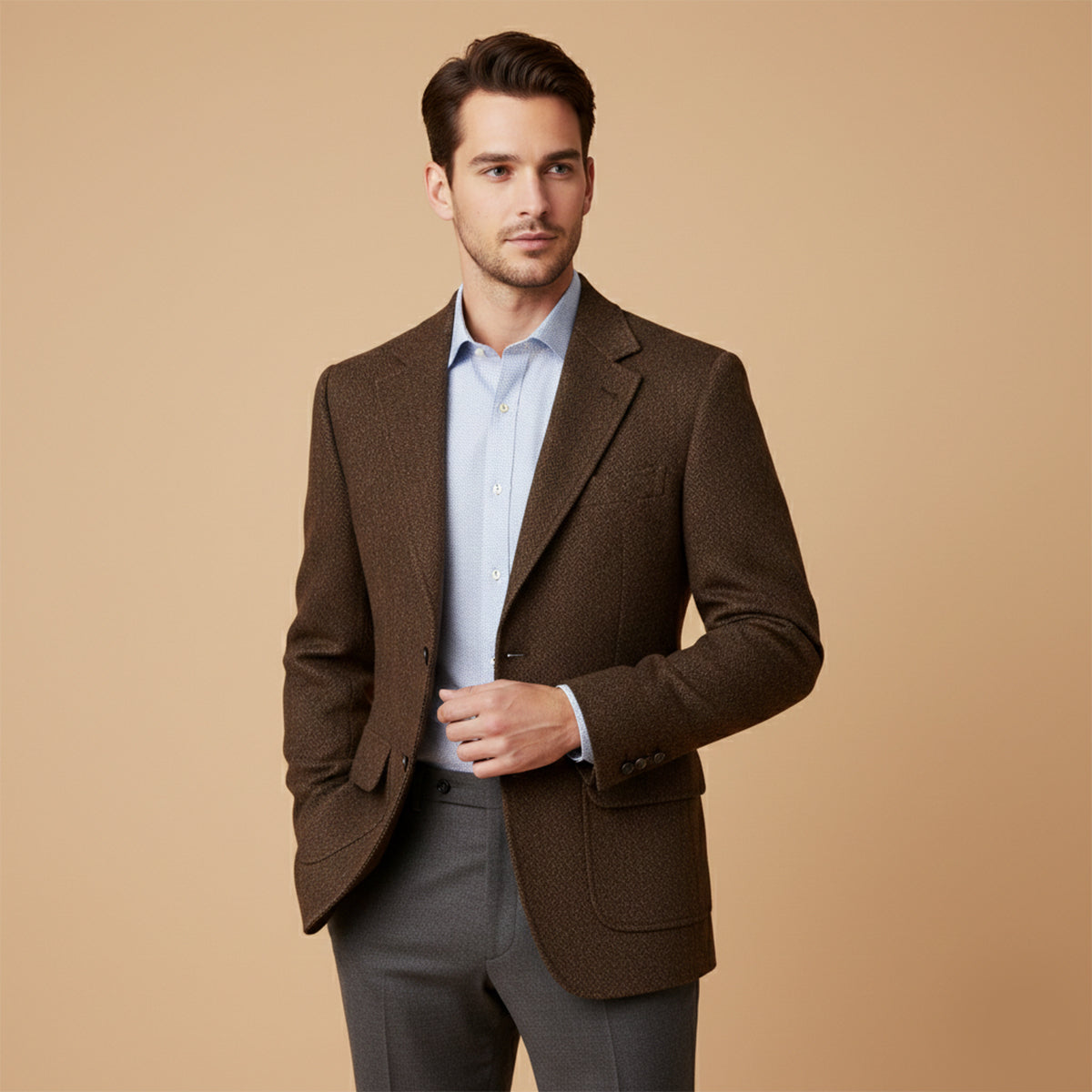 The Genoa Men’s Single Breasted Fishbone Tweed Blazer Jacket