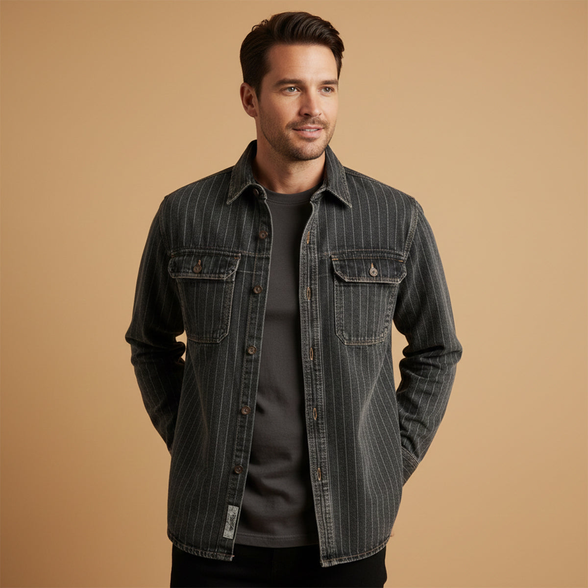 The Riverhill Men’s Retro Striped Denim Shirt Jacket