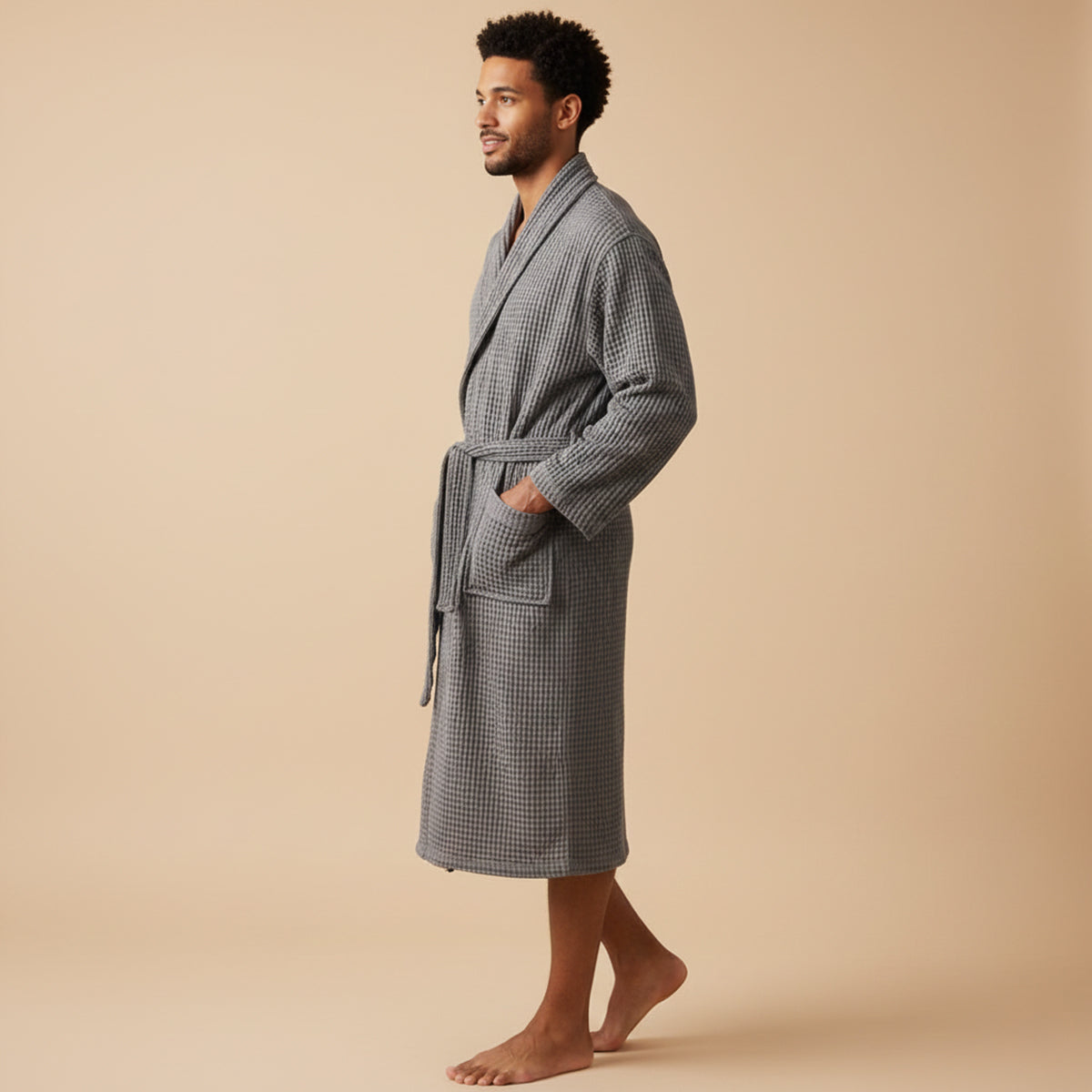 The Eastbourne Men's Cotton Waffle Lightweight Spa Bathrobe with Belt