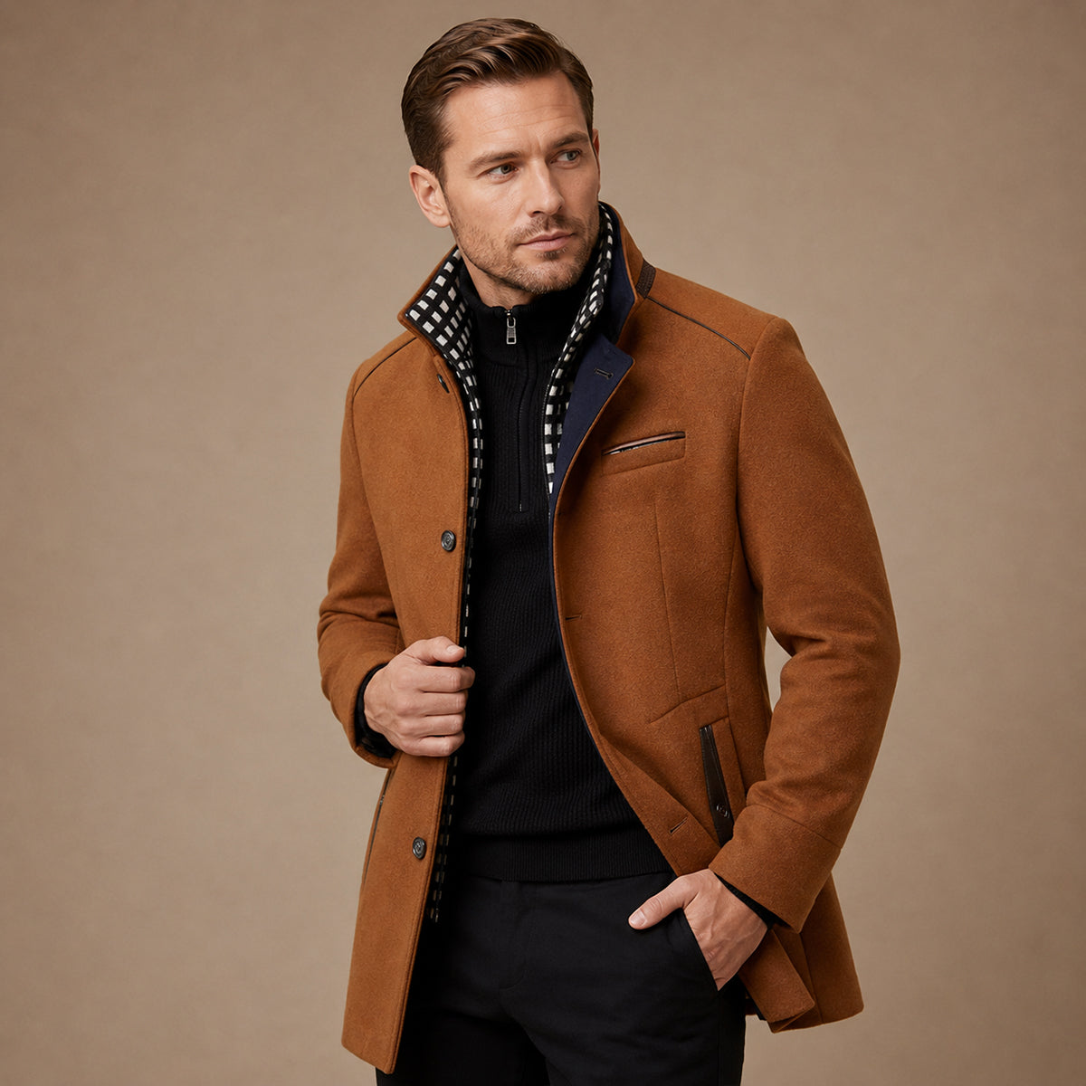 The Blenheim Men's Smart Casual Wool Trench Coat with Stand Collar