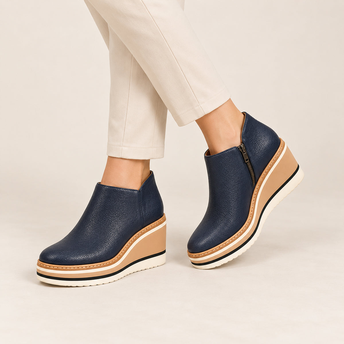 Women’s Platform Ankle Boots – Side Zip Wedge Booties