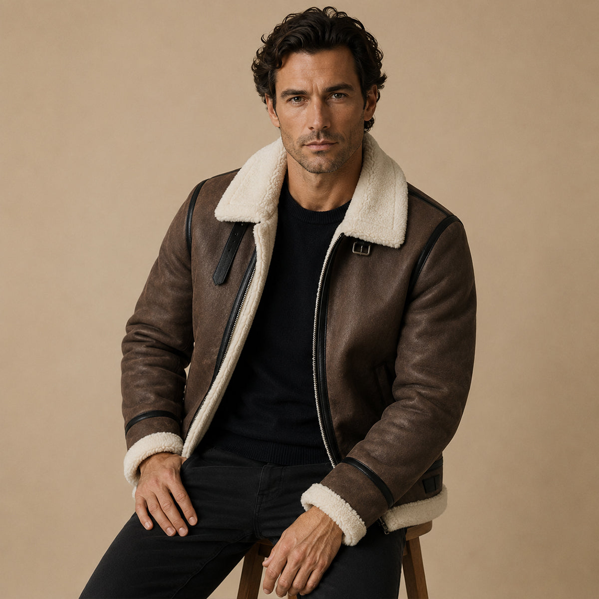 The Fairview Men’s Retro Faux Leather Jacket with Shearling Lining