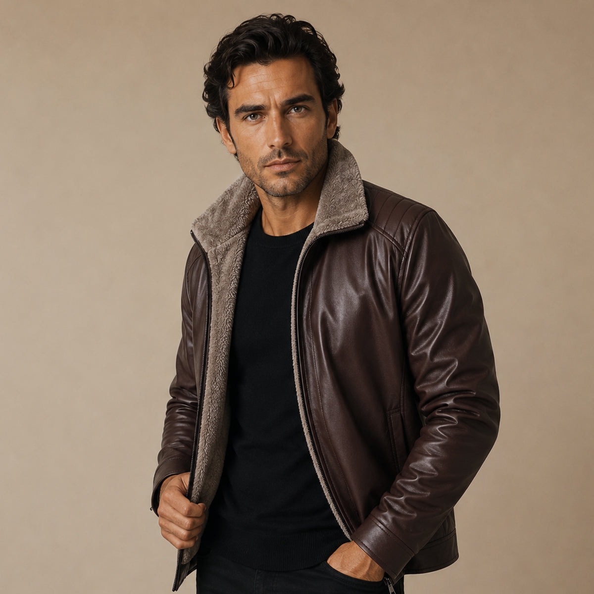 The Pantelleria Men’s Winter Fleece Lined Leather Jacket