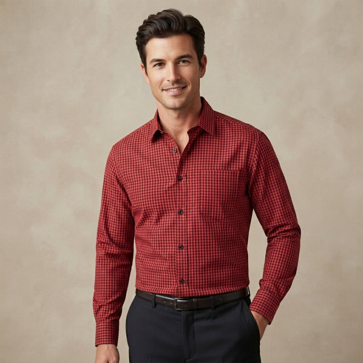 The Varenna Men’s Casual Button Down Checkered Dress Shirt