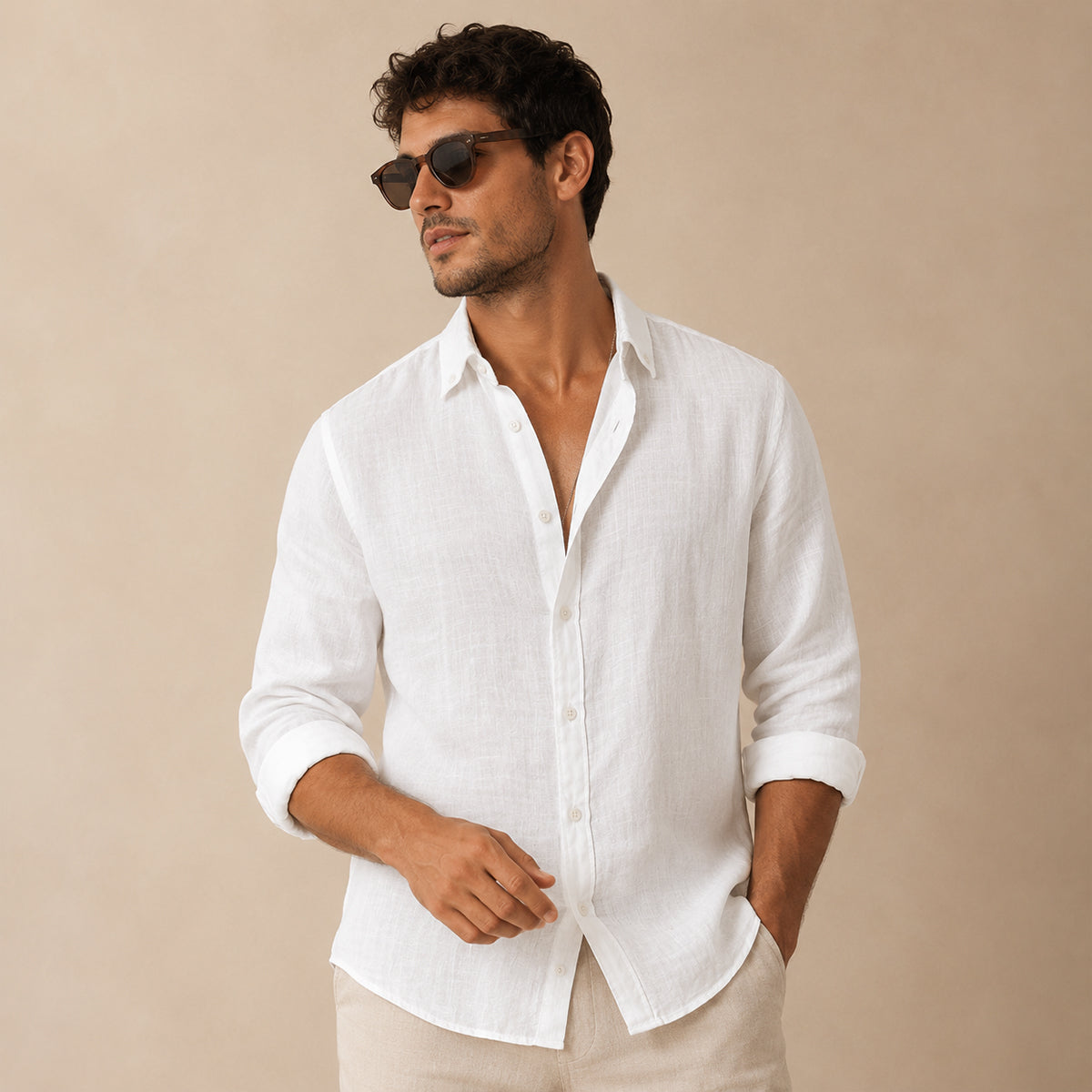 The Silverlake Men’s Cotton Linen Button Up Beach Shirt
