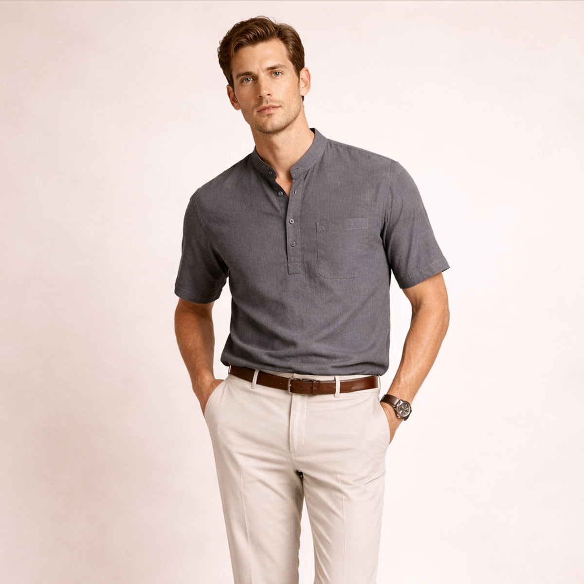 The Brookland Park Men’s Lightweight  Cotton Linen Henley T Shirt